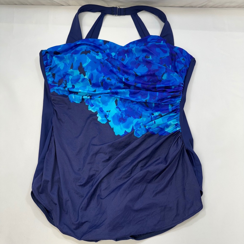 Miraclesuit One Piece Swimsuit Navy Cascade Floral Tunic Halter  UK 24W US 22W - Picture 6 of 14
